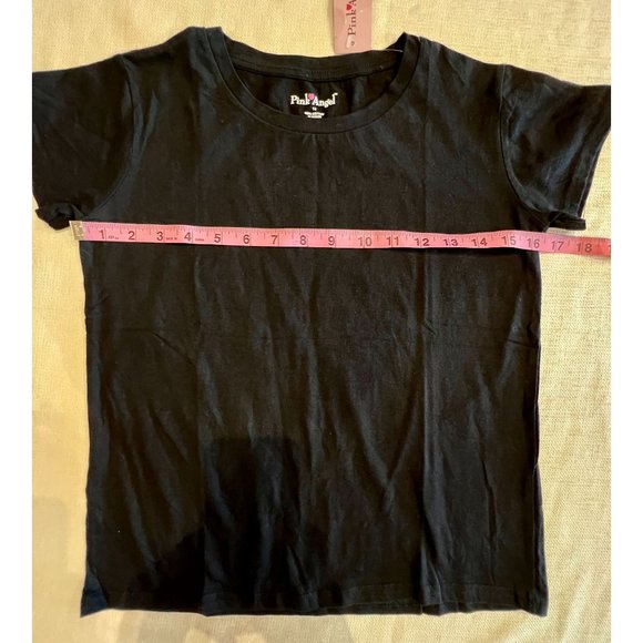 Pink Angel Black Crew Neck Short Sleeve T-Shirt 100% Cotton Youth Girl's 14 NWT - Picture 2 of 7
